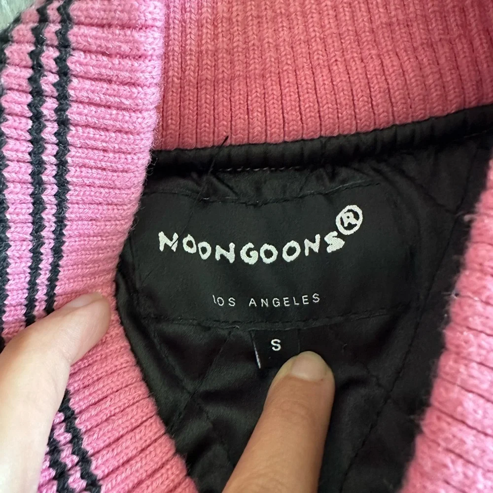Noon Goons Varsity Jacket, Pink and Black Vegan Leather sz small
